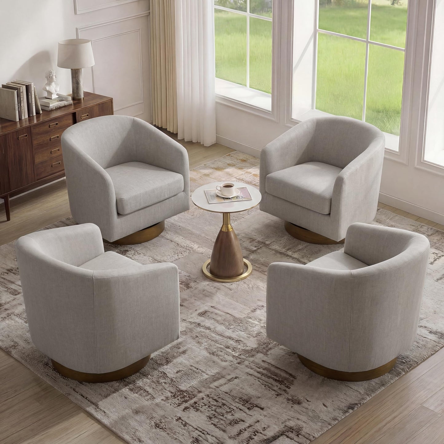Swivel Barrel Chairs Set of 2, 31" W Modern Faux Leather Round Swivel Accent Chair for Living Room, 360° Rotation Upholstered Armchair Club Chair for Bedroom, Reading Room, Office (Brown)