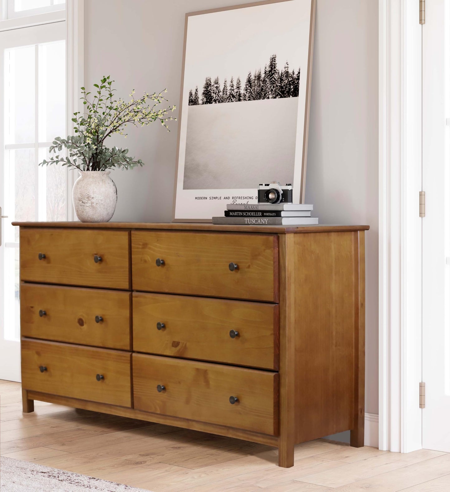Grain Wood Furniture Shaker 6-Drawer Dresser, Solid Wood with a Walnut Finish