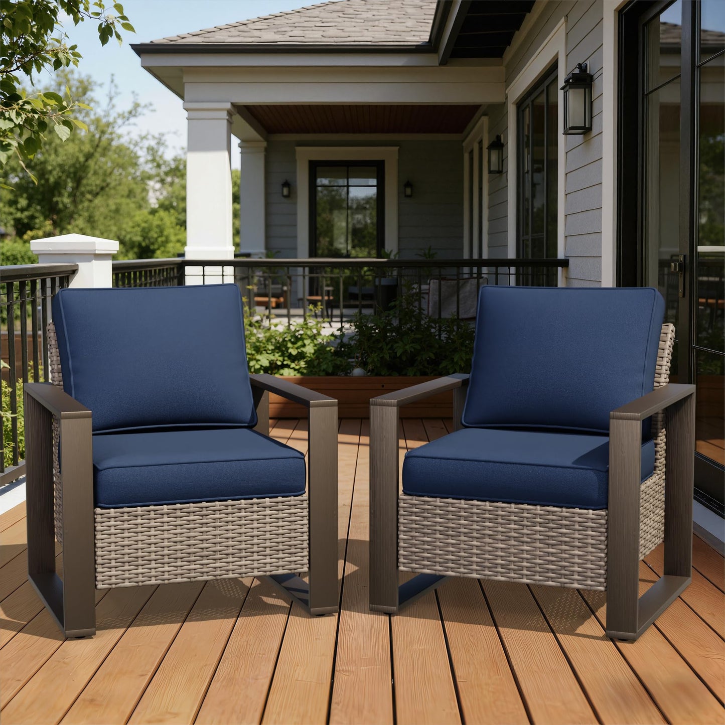 Joyside Outdoor Patio Swivel Rocker Chairs, 3 Pieces Wicker Furniture Set, 2 Swivel Rocking Chairs and 1 Table, Metal Wide Armrest, Thick Cushions and Deep Seating for Garden, Backyard, Porch, Deck