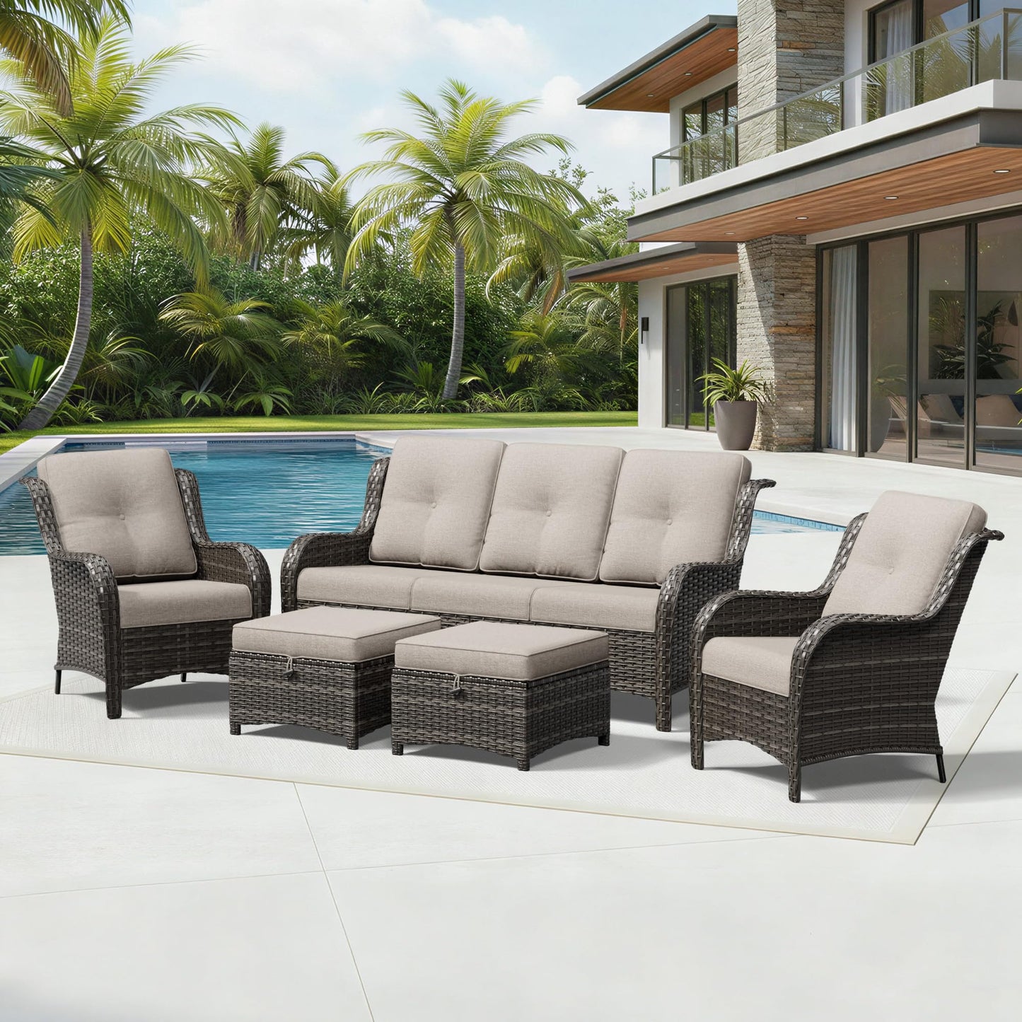 Joyside Patio Chairs Set of 2, Wicker Patio Furniture with High Back, Deep Seating, Wide Armrest, Thickened Cushions, Outdoor Rattan Furniture for Deck, Porch Use