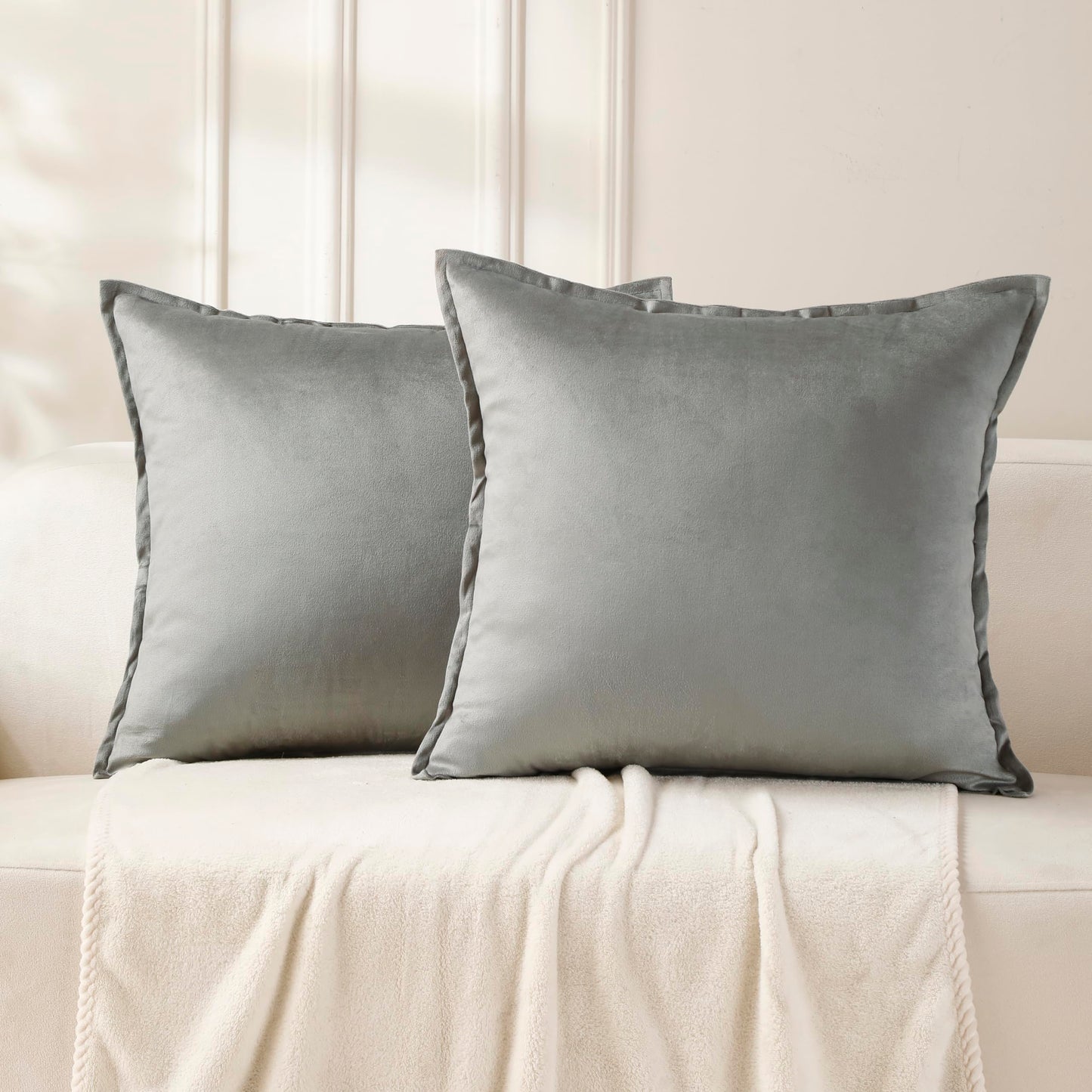 VAKADO Throw Pillow Covers 18x18 Set of 2 Olive Green Velvet Decor Decorative Couch Cushion Euro Xmas Pillowcases with Fringe Home Bed Decoration for Sofa Bedroom Office