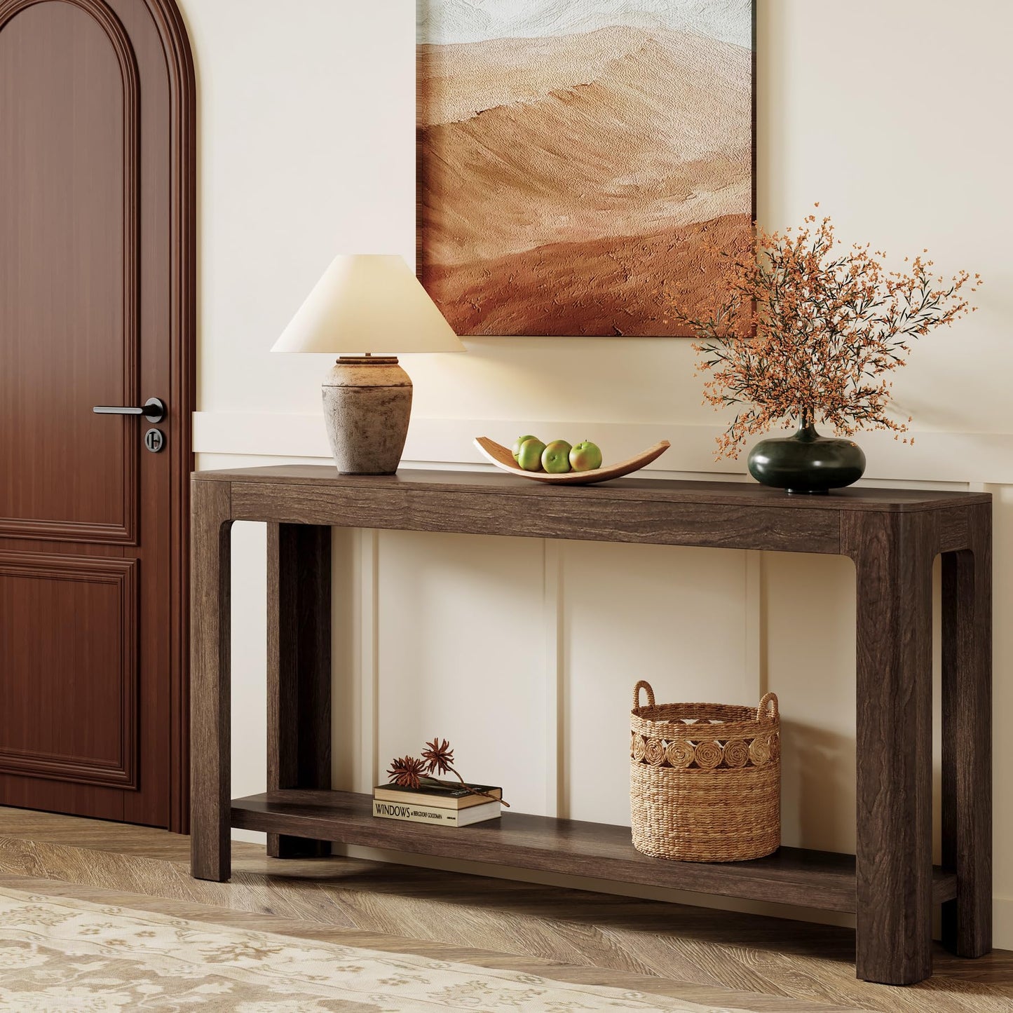 Tribesigns 63 Inch Entryway Console Table, 2-Tier Farmhouse Narrow Sofa Table Behind Couch, Accent Entrance Console Furniture for Entryway, Foyer, Hallway, Rustic Brown