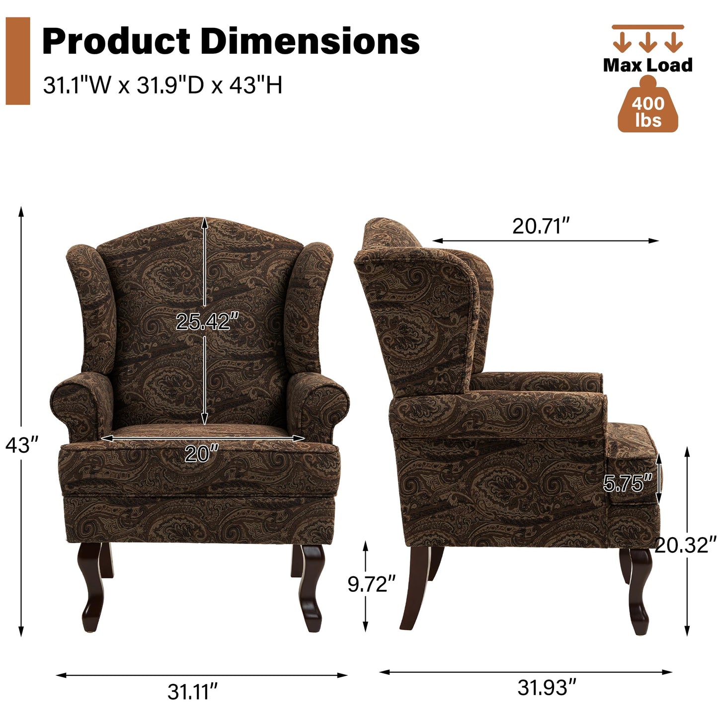 High Back Accent Chair, Comfy Upholstered Fabric Armchair for Living Room, Mid Century Modern Club Accent Chair with Curved Armrests and Solid Legs, Single Sofa Reading Chair for Bedroom, Cranberry