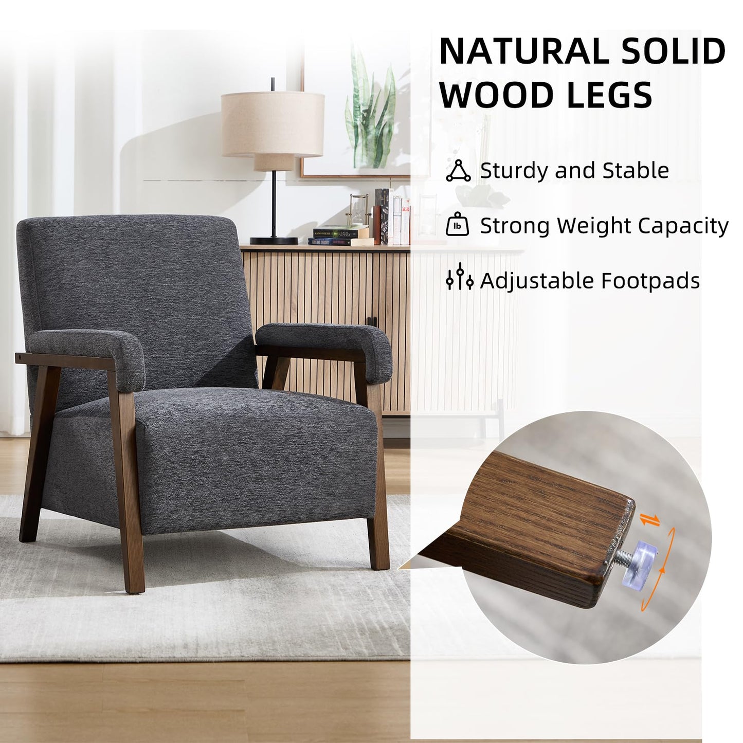IOMOR Mid Century Modern Accent Chair, Upholstered Armchair with Thick Seat Cushion and Solid Wood Frame, Thick and Comfy Seat Cushion, Short Plush Fabric Arm Chair for Living Room(1,White)