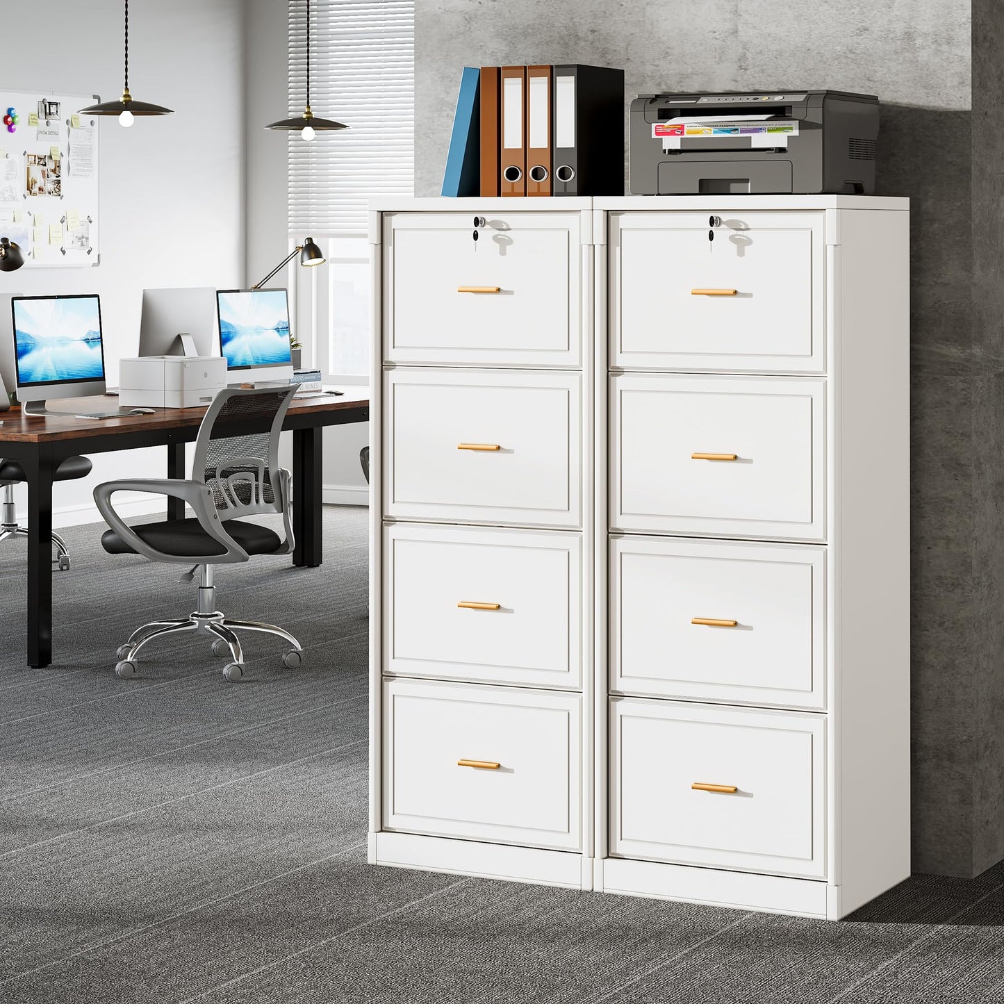 Tribesigns 4-Drawer File Cabinet with Lock, Locked File Cabinet with Key, Tall Wooden Filing Cabinets for Home Office, Vertical Office Storage for Legal Size/Letter/A4/Files, Brown
