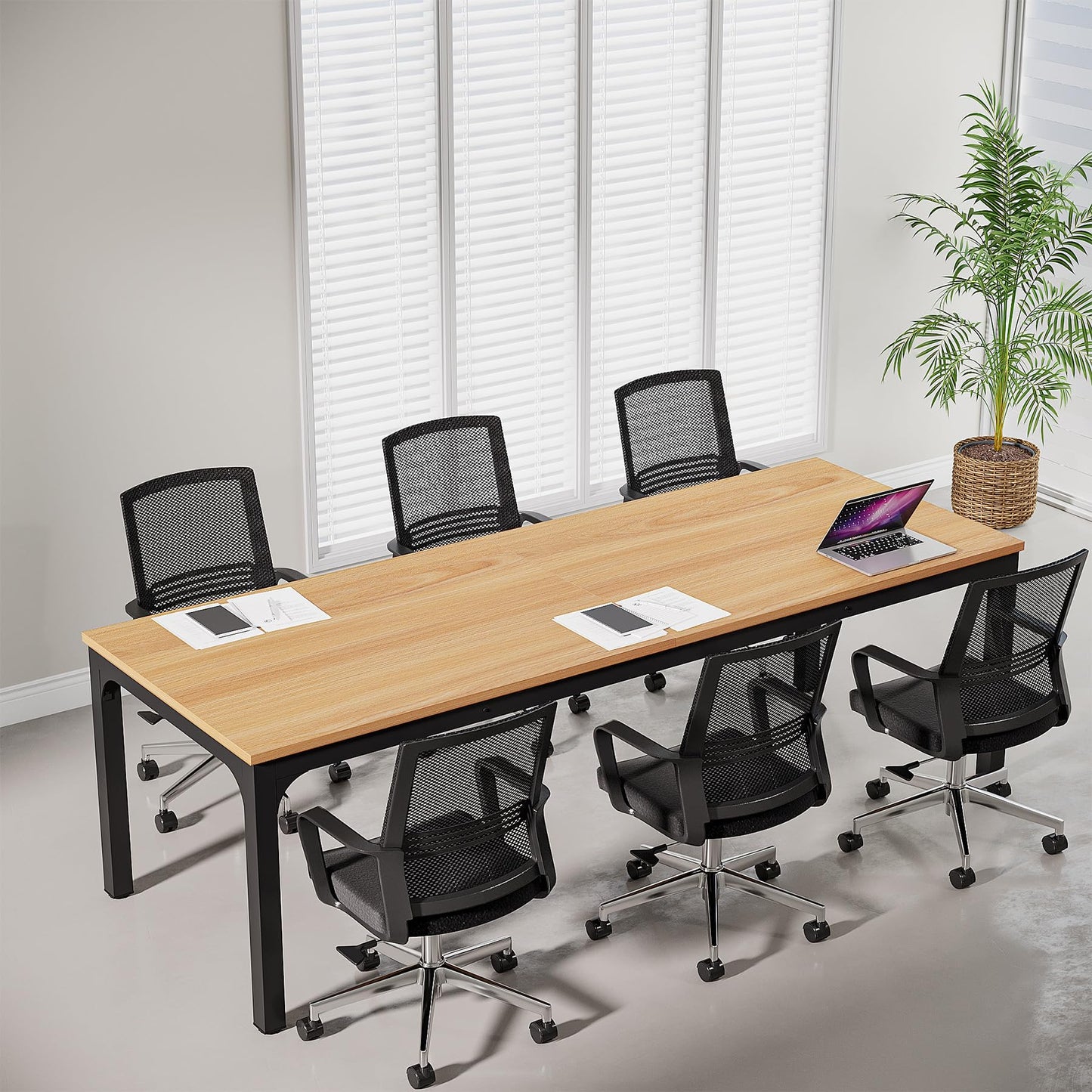 Tribesigns 6.5 FT Conference Room Table, 78.74" W x 27.56" D Large Office Conference Table, Modern Seminar Meeting Table Desk for Boardroom, Meeting Room (1, Rustic Brown)