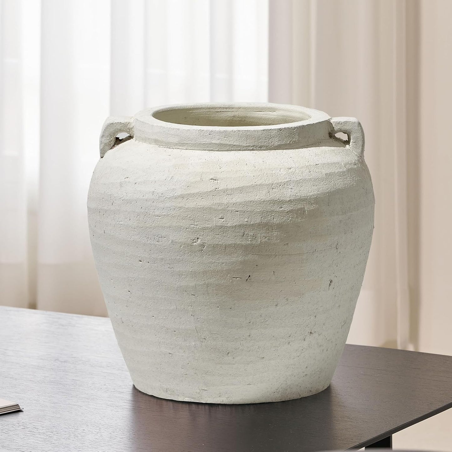 LB2 White Ceramic Large Vase, 11.2" Tall Zen Style vase, Terra Cotta Pitcher, Distressed Farmhouse Decor, Pottery Decorative Flower for Home Décor
