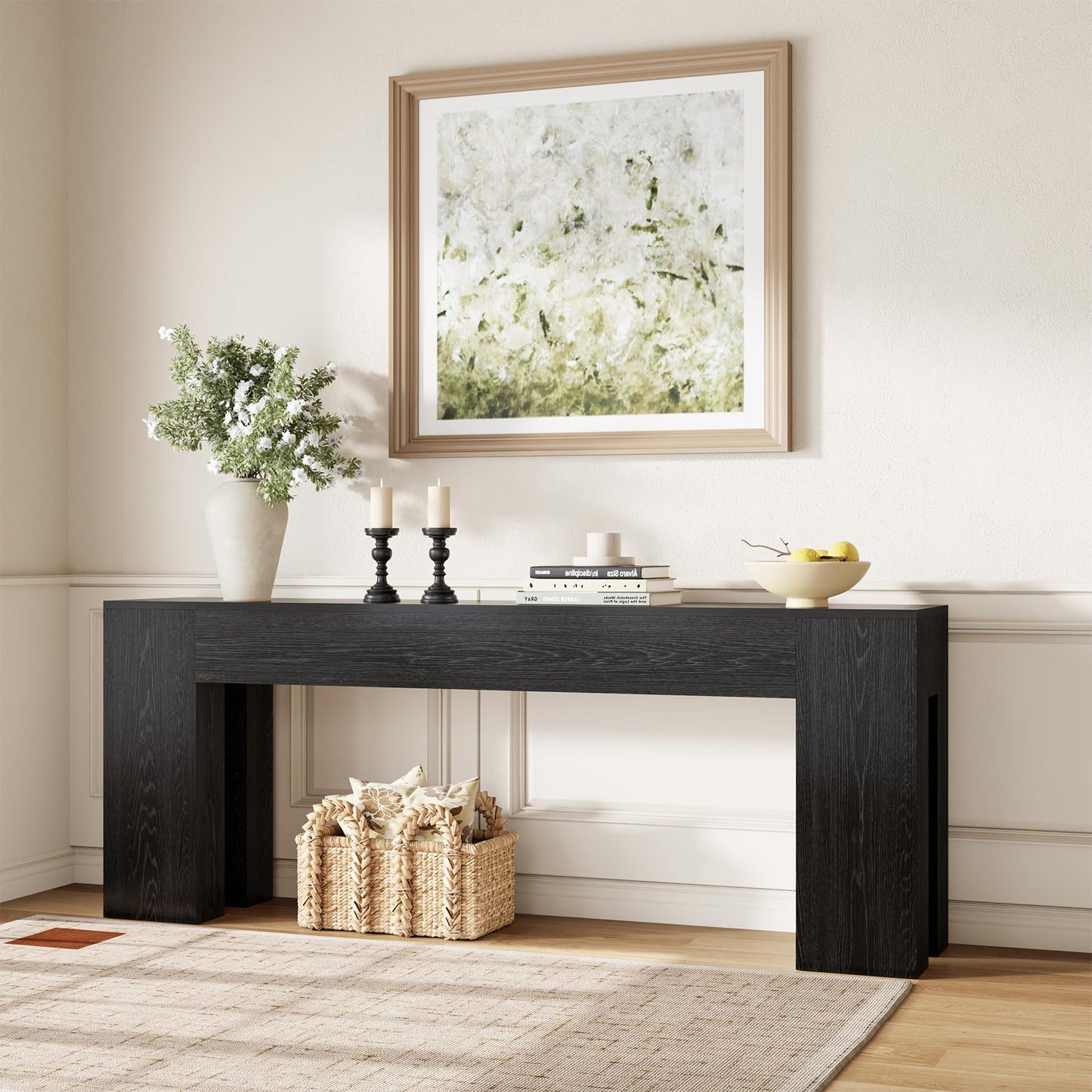 Epecoya Extra Long Sofa Console Table for Entryway Living Room, 79-Inch Farmhouse Wood Behind Couch Table, Rectangular Accent Console with Wooden Double Base for Hallway Foyer Entrance, Natural Oak