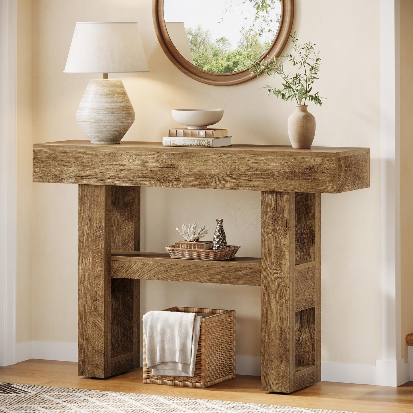Tribesigns 41.34-Inch Farmhouse Console Table, 2-Tier Narrow Sofa Table Behind The Couch, Entryway Furniture with Storage Shelves for Hallway Foyer Living Room, Rustic Brown