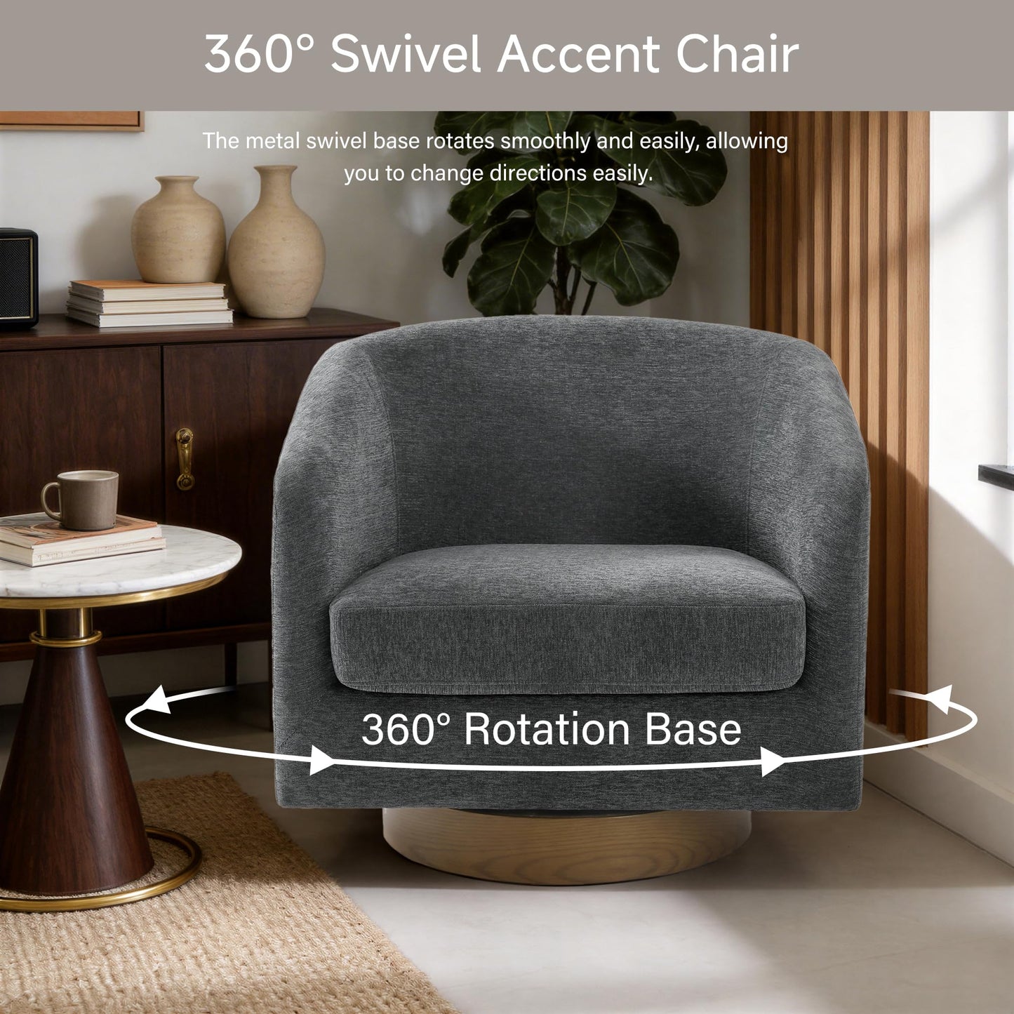 Swivel Barrel Chairs Set of 2, 31" W Modern Faux Leather Round Swivel Accent Chair for Living Room, 360° Rotation Upholstered Armchair Club Chair for Bedroom, Reading Room, Office (Brown)