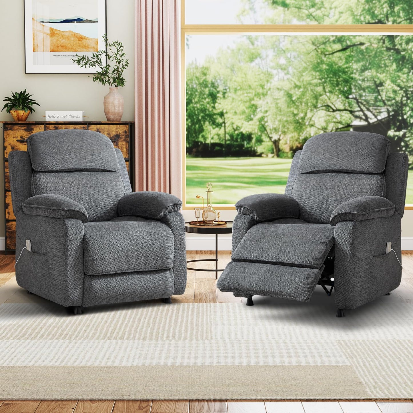 IOMOR Power Recliner Chair, Electric Recliner for Adults, Reclining Sofa Chair, Adjustable Home Theater Seating with Side Pocket for Small Space, Living Room (1, Dark Gray, Single Recliner)