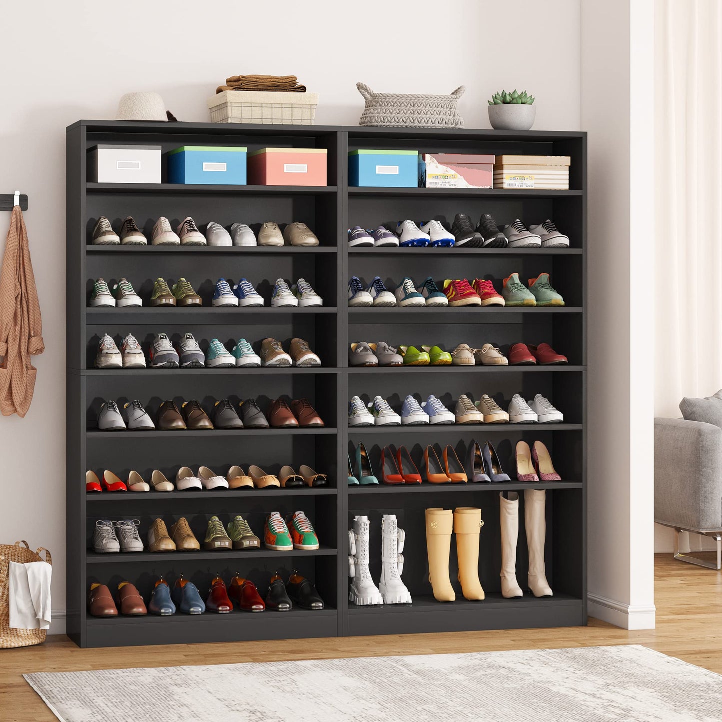Tribesigns Shoe Cabinet, 9 Tiers 40-45 Pairs Heavy Duty Wood Freestanding Shoe Storage Cabinet, 70.8'' Tall Shoe Cabinet with Open Storage for Entryway, White