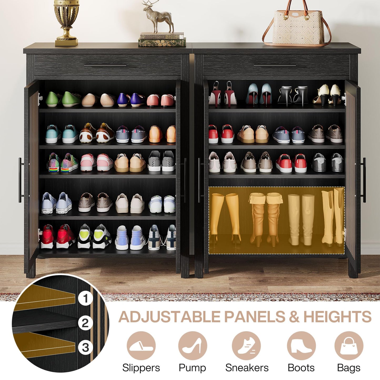 Tribesigns Shoe Cabinet, 5-Tier Shoe Storage Cabinet with Louvered Doors and Drawer, Freestanding Wooden Shoe Rack Organizer with Adjustable Shelves for Entryway, Hallway, Closet, Brown