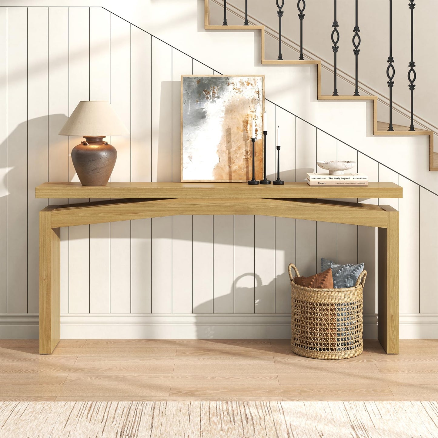 Epecoya Console Tables for Entryway 63-Inch, Wooden Sofa Tables Narrow Long Behind Couch Farmhouse, Modern Entryway Tables Rectangular for Entrance, Home, Living Room, Natural Brown