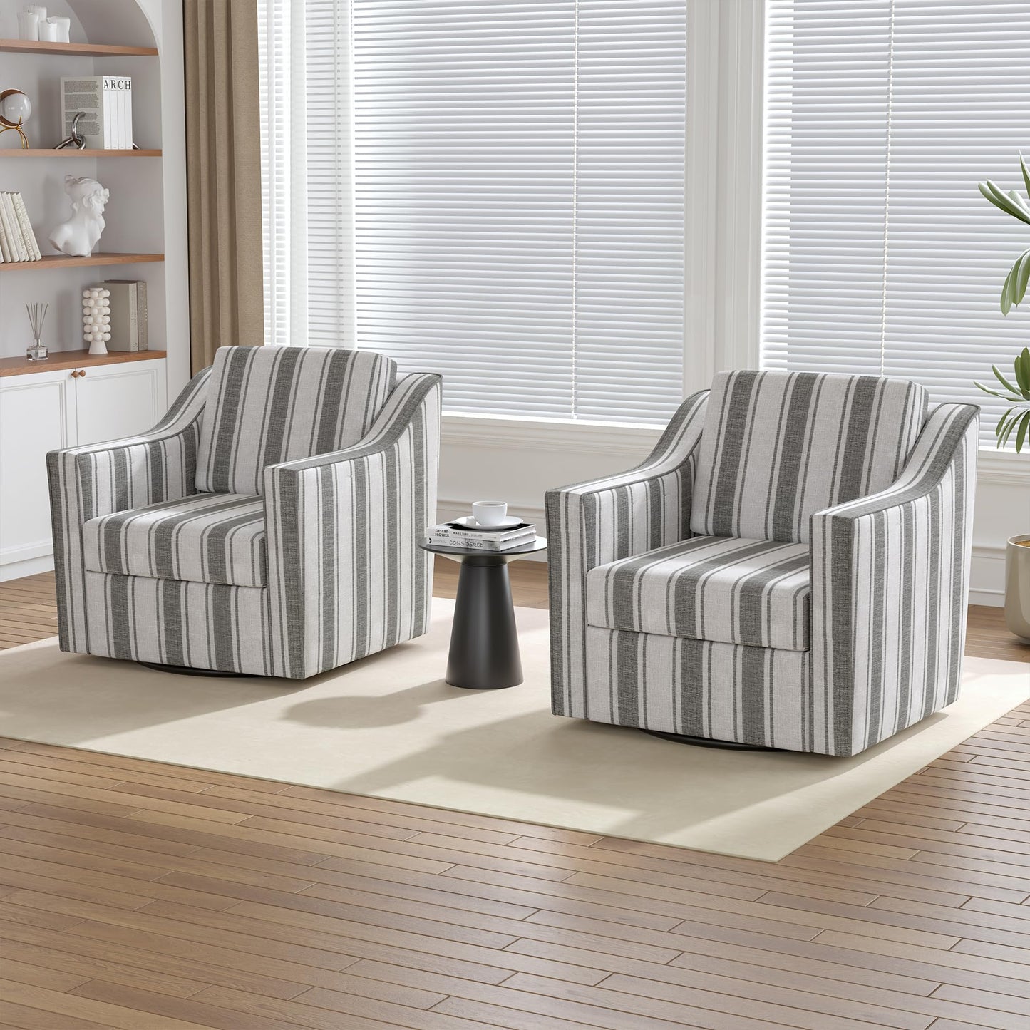 Swivel Accent Chairs Set of 2, 360° Swivel Upholstered Faux Leather Club Armchairs for Living Room, Comfy Single Sofa Reading Chair with Deep Seat, Metal Swivel Base, Coffee