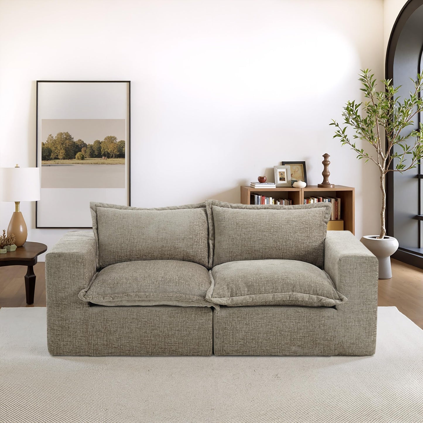 116" Modular Sectional Sofa, Comfy L Shaped Modular Coush Sofa with Ottoman, 3-Seat Chenille Cloud Couches Deep Seat Sofa for Living Room, Apartment, Small Spaces, Beige