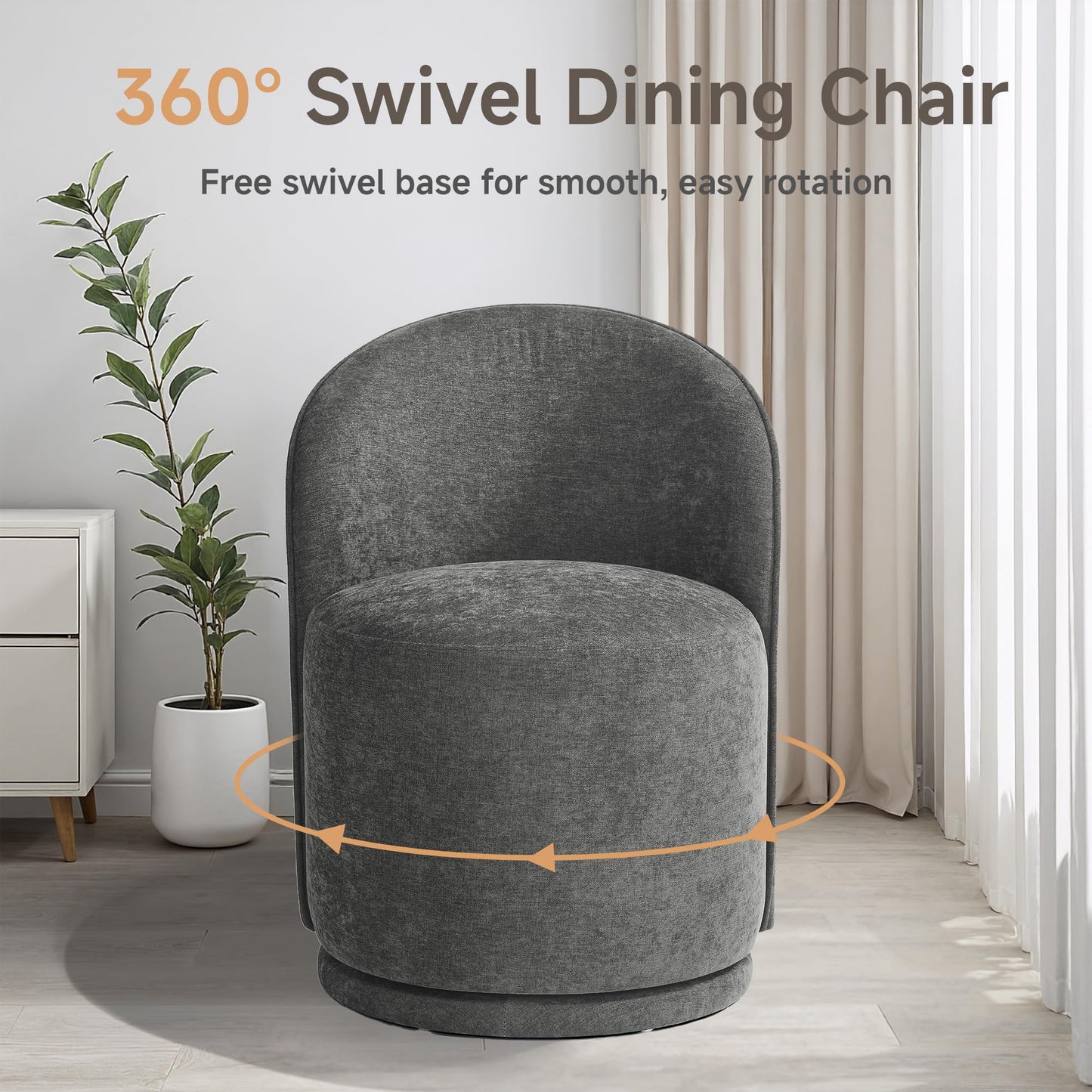 Swivel Barrel Dining Chairs Set of 2, Faux Leather Upholstered Round Dining Chairs, 360° Swivel Vanity Chair Comfy Armless Accent Makeup Chair for Dining/Living Room Makeup Room, Brown