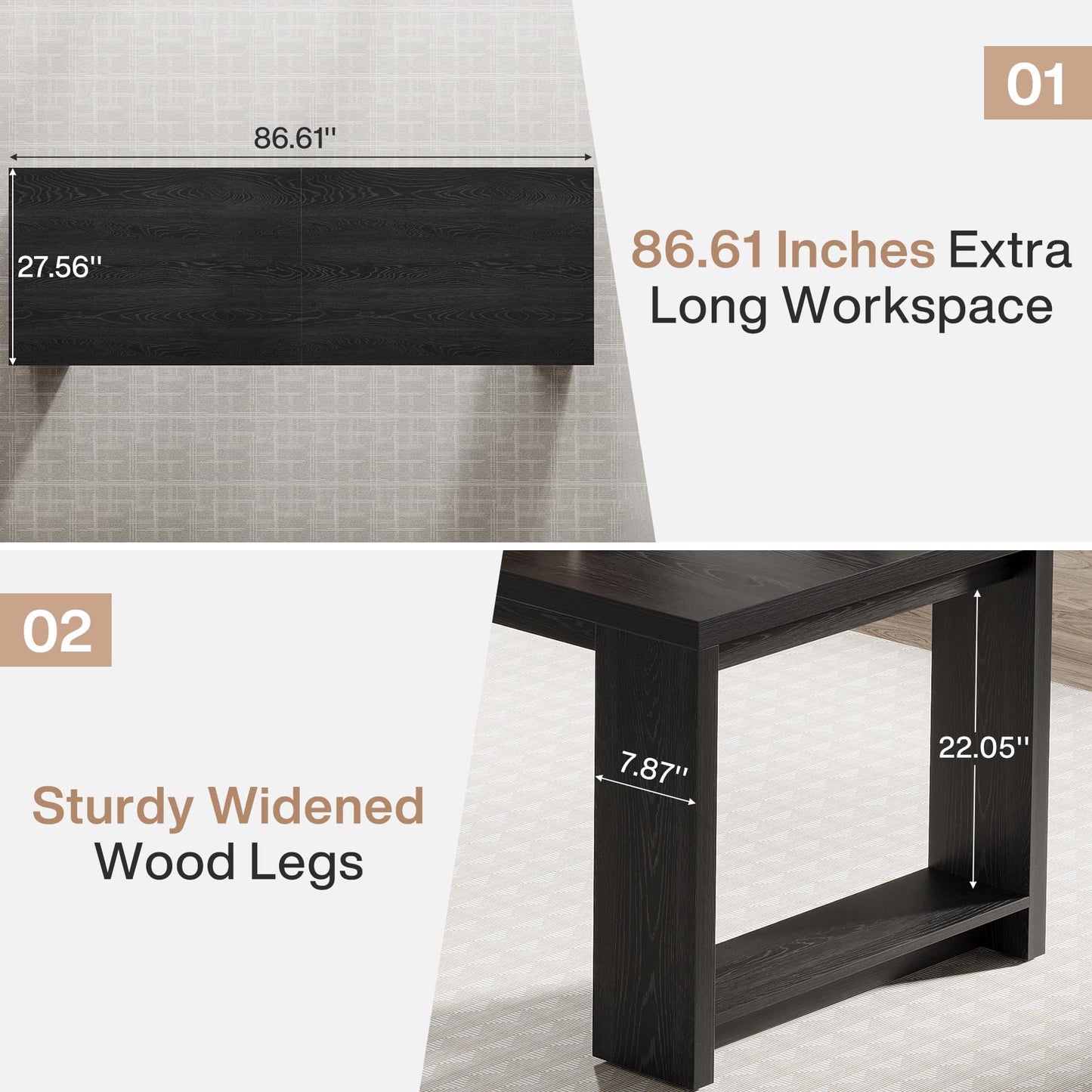 Tribesigns Two Person Desk, 86.6 Inches Extra Long Desk, Double Computer Writing Table, Wood Large Desks Workstation for Home Office, Natural Wood