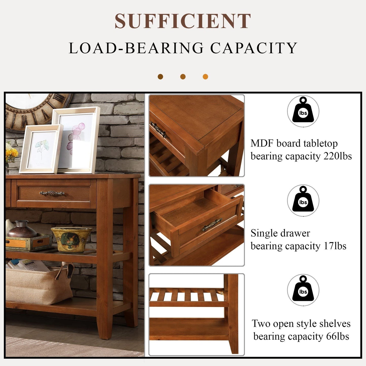 LKTART Solid Wood Console Table Sofa Tables with Drawers and Shelves Small Entryway Table for Living Room,Behind the Couch Table,Foyer(42" Espresso)