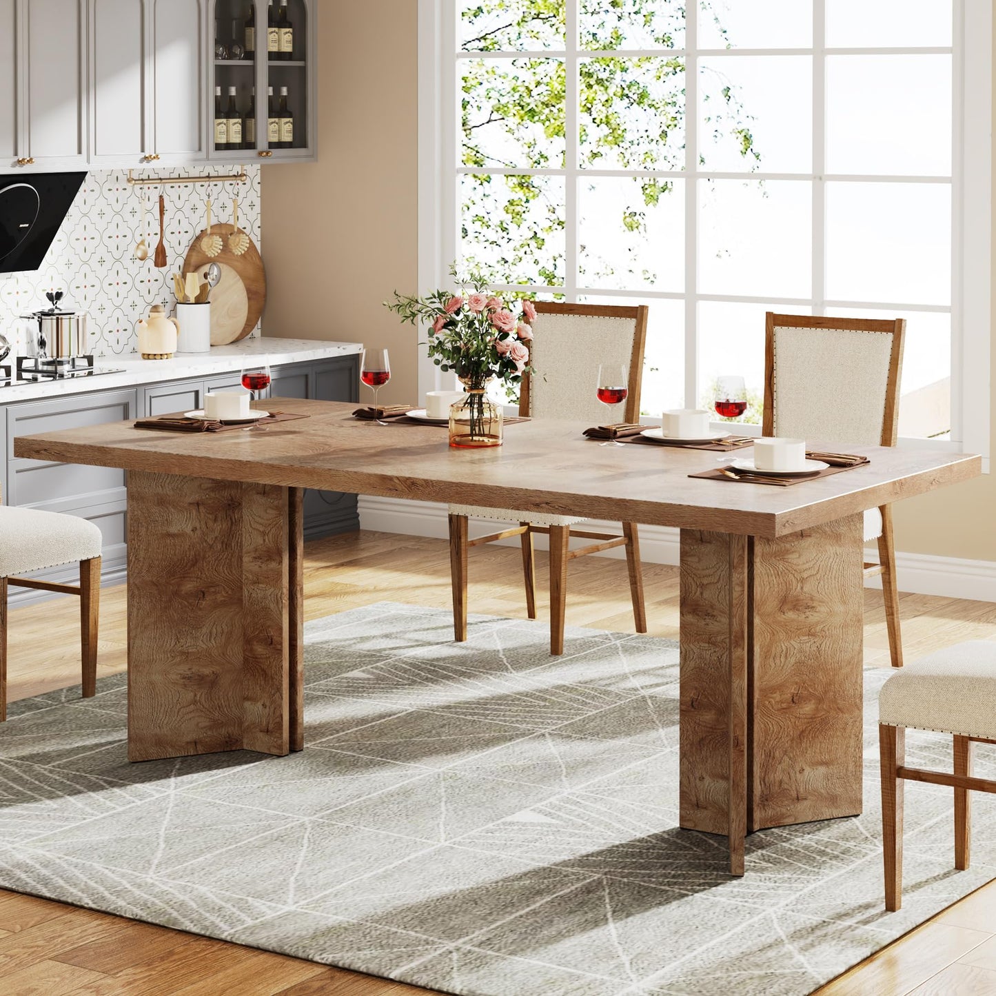 Tribesigns 63-inch Dining Table for 4-6, Farmhouse Kitchen Table with Large Tabletop, Rectangular Dinner Eating Table for Dining Room, Living Room, Kitchen
