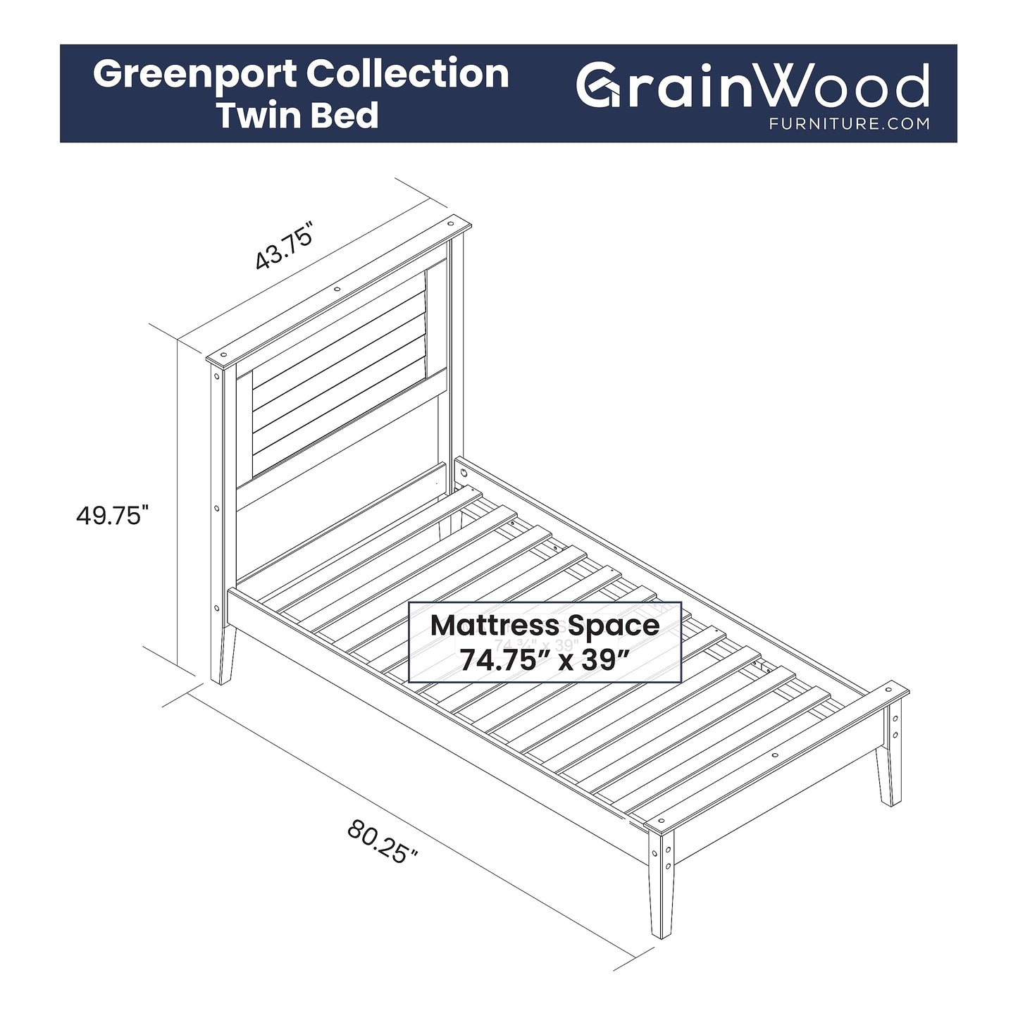 Grain Wood Furniture Greenport Solid Wood Platform Bed, Full Size, Brushed Walnut
