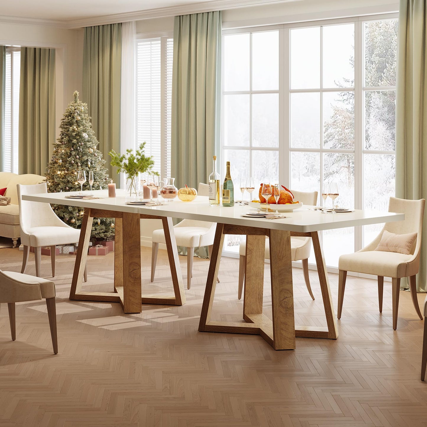 Tribesigns 47-Inch Dining Table for 4 People, Modern Kitchen Table with Wooden Legs, Dinner Table for Kitchen, Dining Room, Small Space, White and Brown