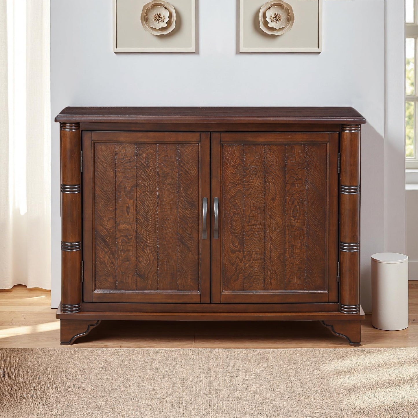 LKTART 65" Mid Century Sideboard Buffet Cabinet with Solid Wood Legs,Accent Storage Cabinet Credenza with 4 Doors for Living Room,Entryway,Kitchen(Walnut)