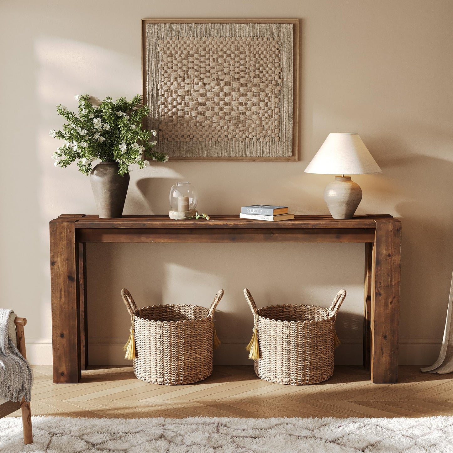 Solid Wood Console Table for Entryway, 70.9-Inch Extra Long Farmhouse Sofa Table Behind Couch, for Living Room, Foyer, Hallway, Entrance, Rustic Brown