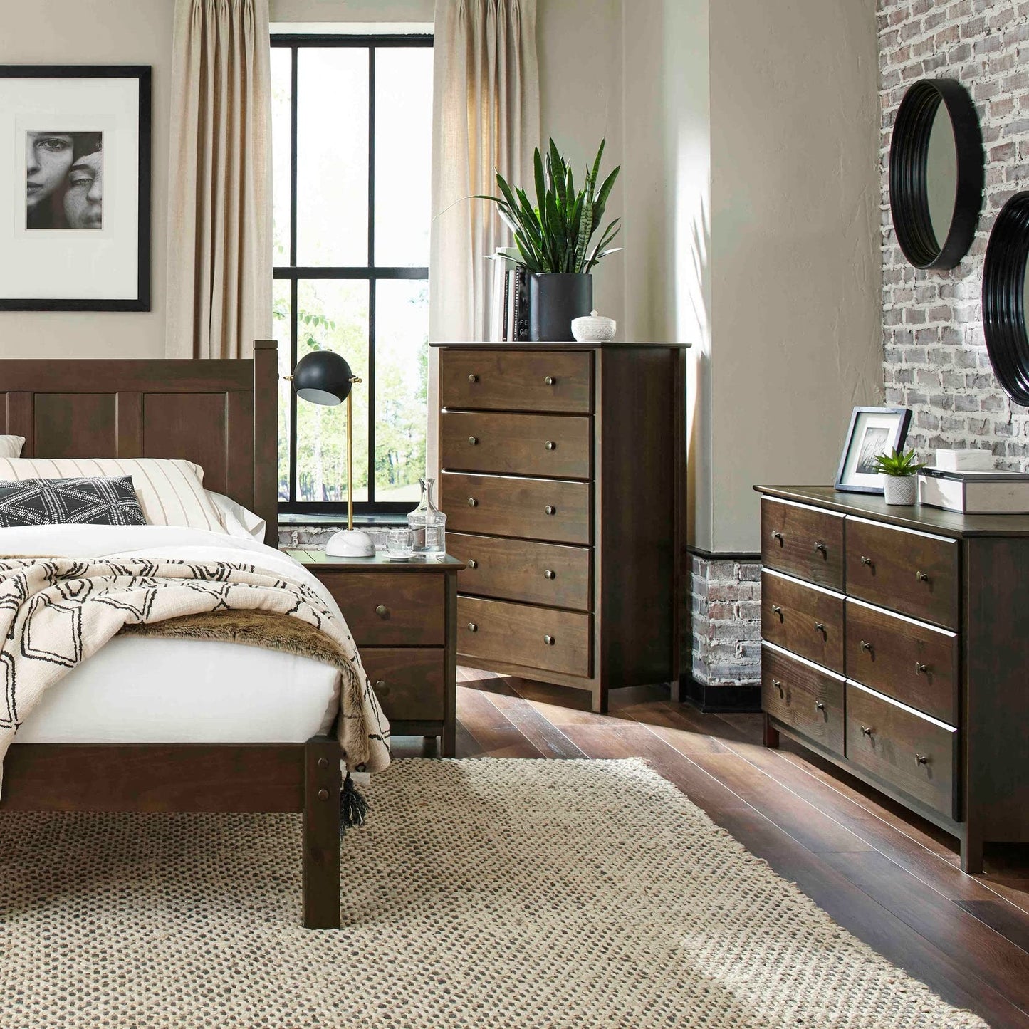 Grain Wood Furniture Shaker 5-Drawer Chest, Solid Wood with a Cherry Finish