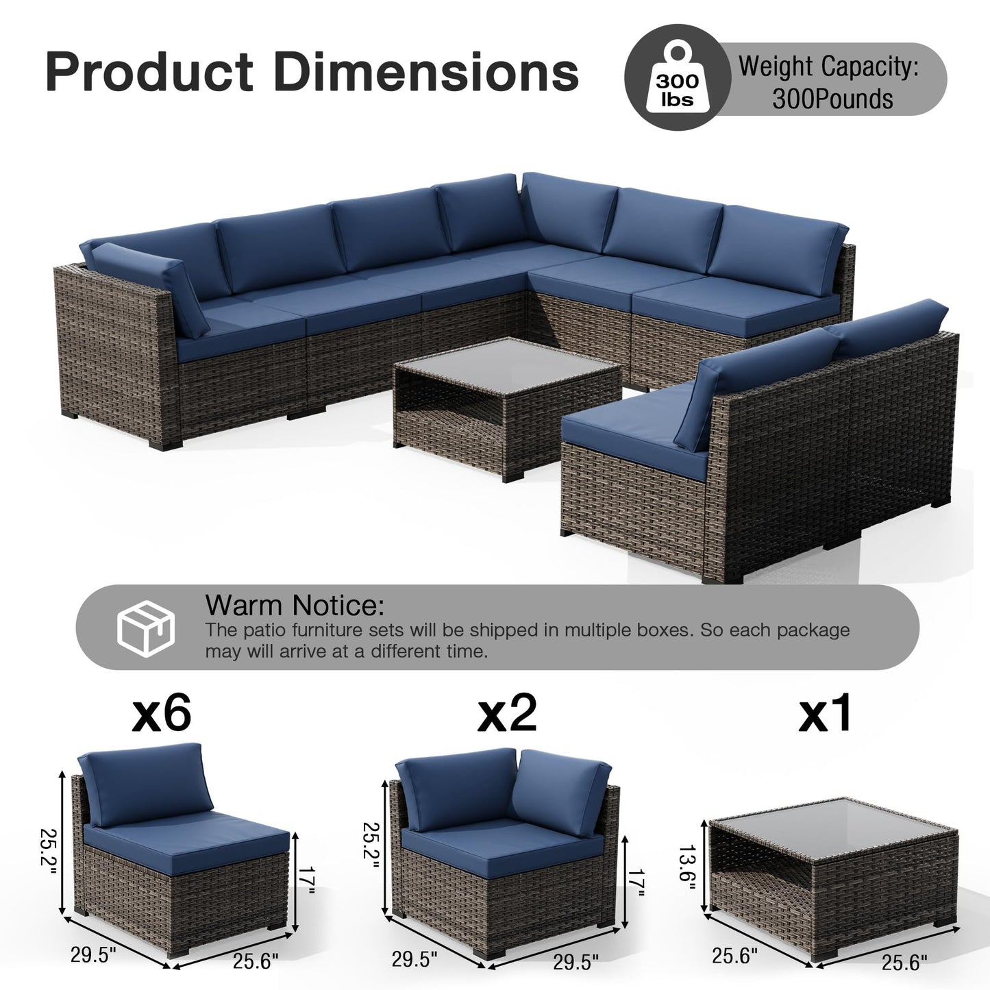 Joyside 5-Piece Patio Furniture Set, Rattan Outdoor Sectional Wicker Patio Conversation Set with Cushions and Coffee Table