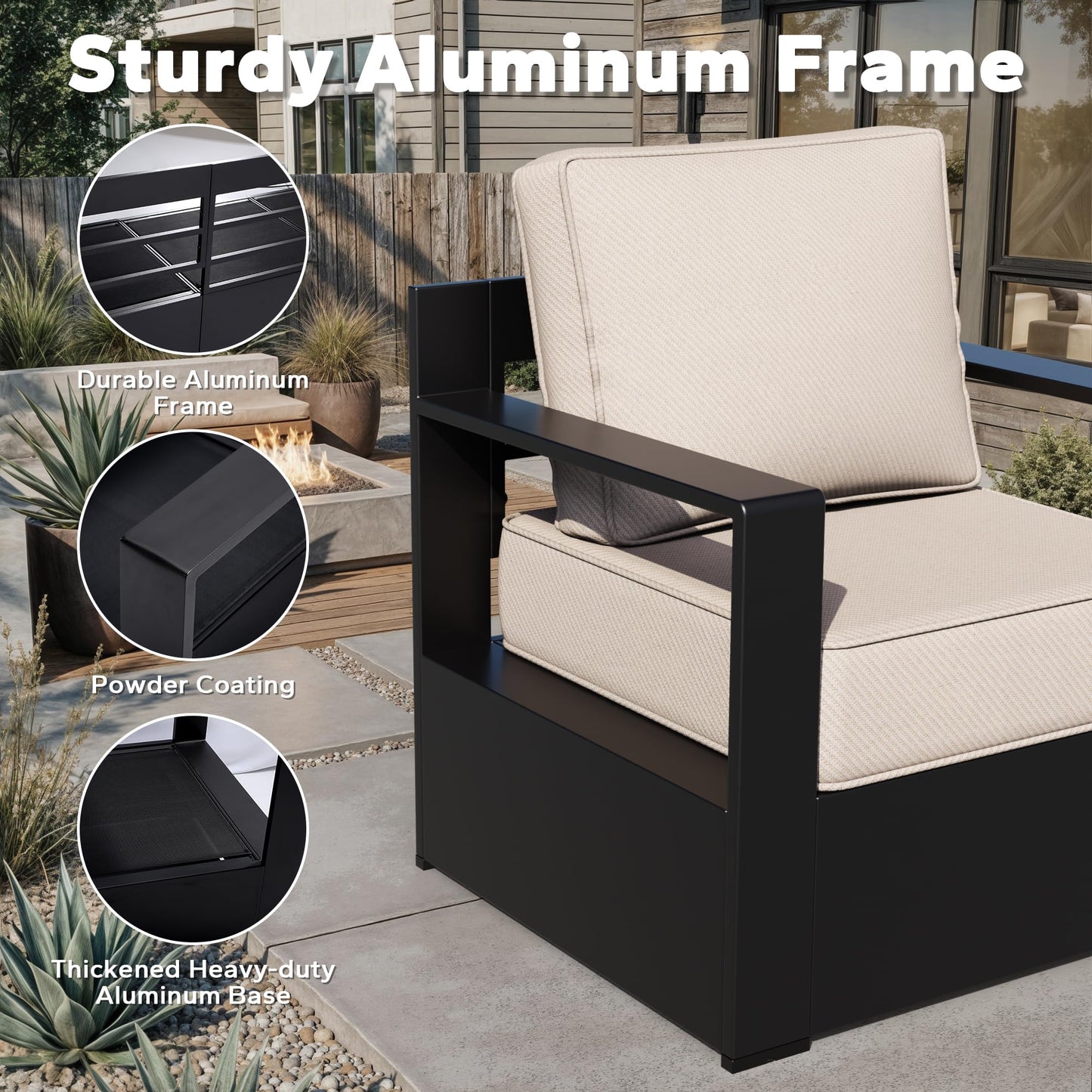 Aluminum Patio Swivel Chair - Outdoor Swivel Rocking Chair with 6" Thick Removable Cushions, All-Weather Metal Frame, Deep Setting for Garden, Poolside and Porch