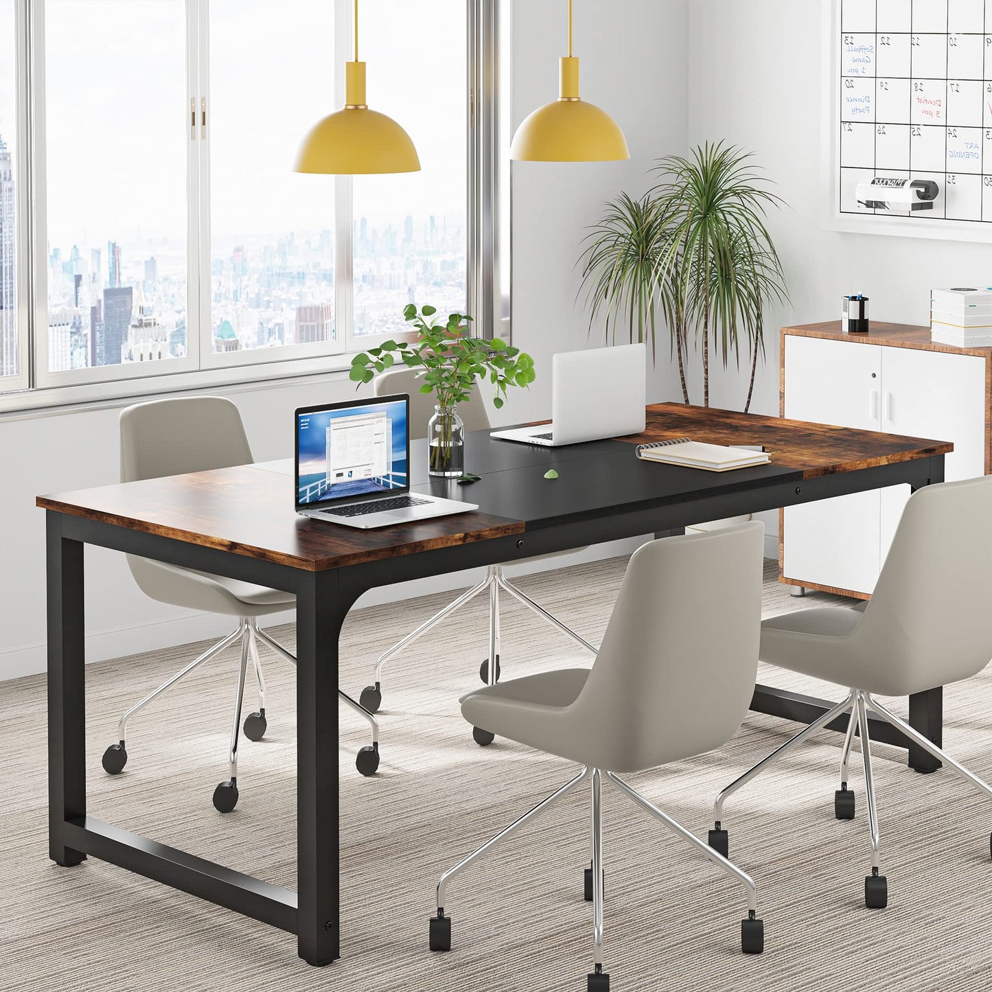 Tribesigns Modern Simple Computer Desk, 47 inch Vintage Office Desk Computer Table, Study Writing Study Desk Workstation for Home Office, Rustic Brown