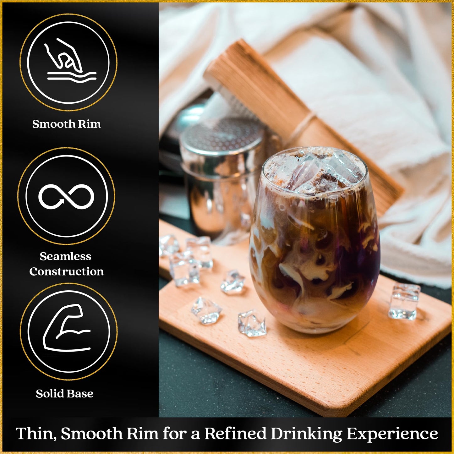 Upgraded Design of Our 2017 New York Times Best Stemless Wine Glass (Sweethome) – Made in Europe – Reinforced Base for Added Stability & Premium Feel, Dishwasher-Safe, Lead-Free, 17 oz. (6)