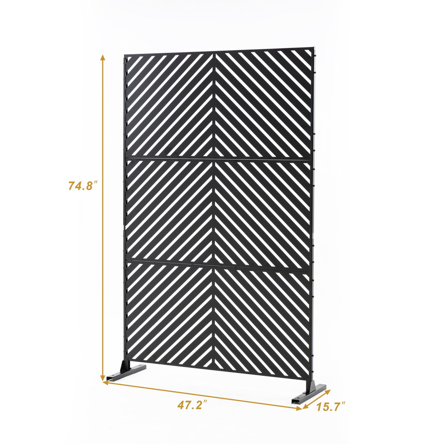Outdoor Metal Privacy Screen with Stand, 72" H x 47" W Freestanding Outdoor Patio Divider, Decorative Patio Privacy Fence Panel for Garden Backyard Balcony Porch (Brown-Crossbanding)