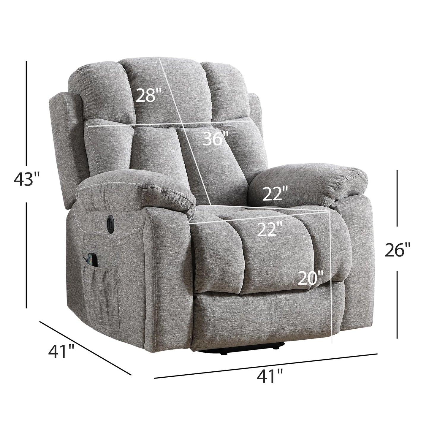 IOMOR Large Power Lift Recliner Chair for Elderly with Massage and Heat, Electric Lift Recliner Single Sofa with with 2 Cup Holders, Side Pocket & USB Charge Port for Living Room (1, Dark Gray)