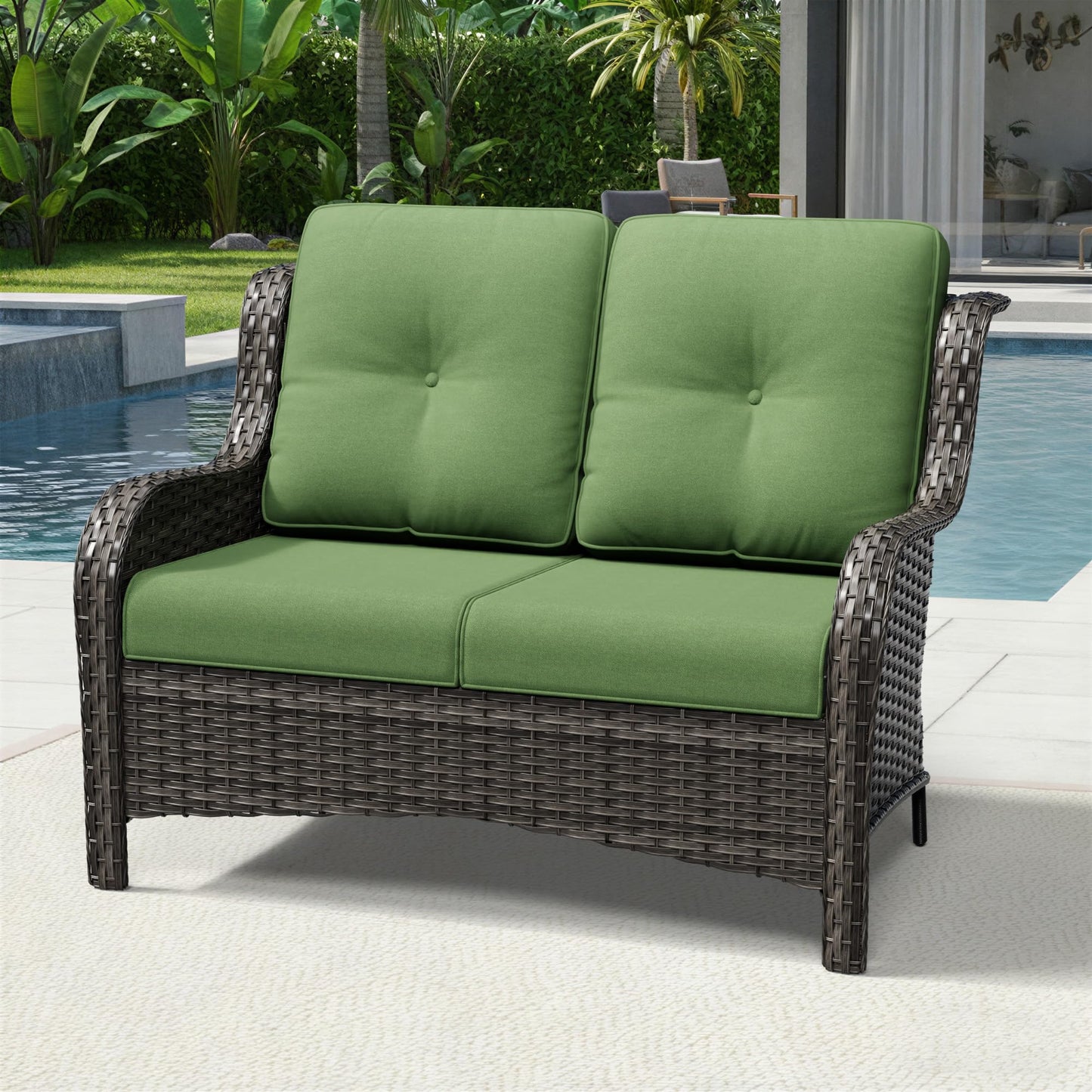 Joyside Outdoor Patio Couch,Outdoor Wicker Loveseat with High Back, Deep Seating, Wide Armrest, Thickened Cushions, Patio Loveseat for Deck, Porch Use