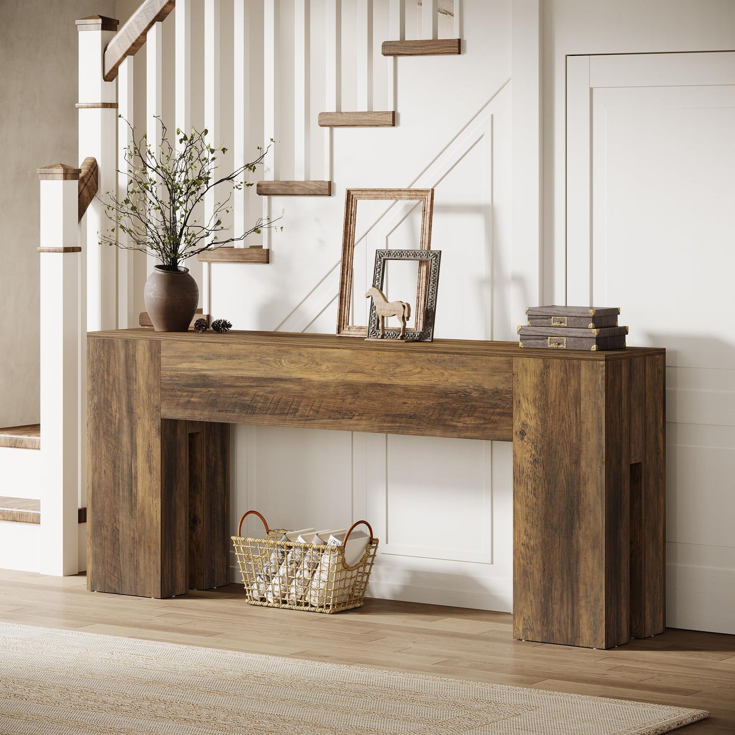 Tribesigns 71-Inch Long Console Table for Entryway, Farmhouse Sofa Console Behind Couch, Entry Table for Hallway, Foyer, Living Room, Black