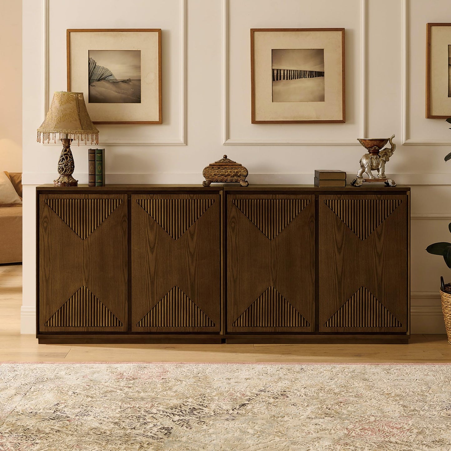 LKTART 39" Mid Century Modern Sideboard Buffet Cabinet, Narrow Credenza Storage Cabinet,Media Console Coffee Bar Table for Living Room,Entryway,Kitchen,Walnut