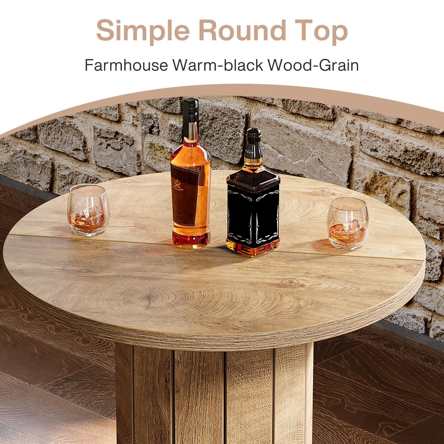 Tribesigns Round Bar Table, 39.4" H Wood Bistro Pub Table with Metal Ring Footrest for Dining Coffee Cocktail Living Room, Small Space, Black (Only Table)