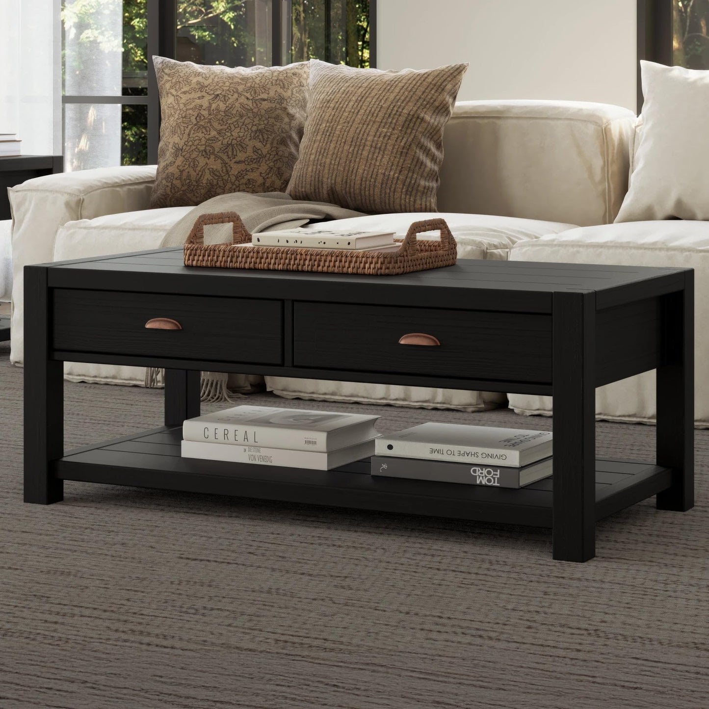 Grain Wood Furniture Montauk Coffee Table, Solid Wood with a Driftwood Finish