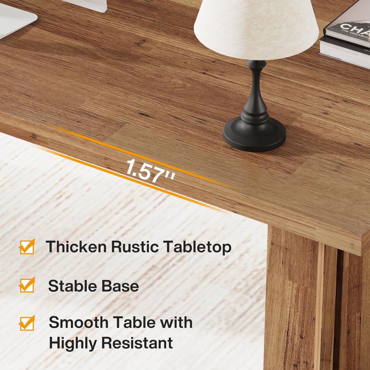 Tribesigns 63-inch Executive Desk, Vintage Home Office Computer Desk with Large Tabletop, Farmhouse Wood Writing Conference Table Workstation for Office, Study, Walnut Brown