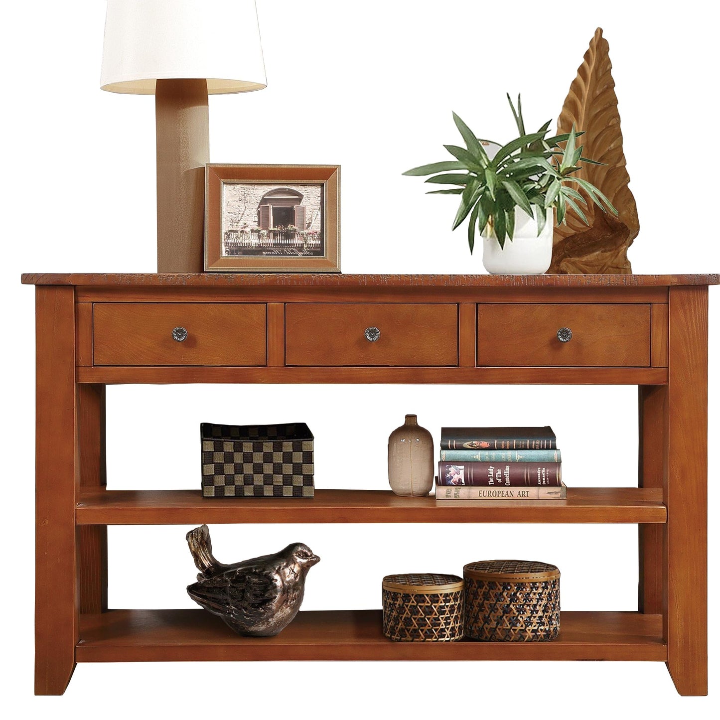 LKTART Solid Wood Console Table, Sofa Table with Storage Drawers and Bottom Shelf, Entryway Table for Entry Hallway Foyer,Easy Assembled (48.8" Green)