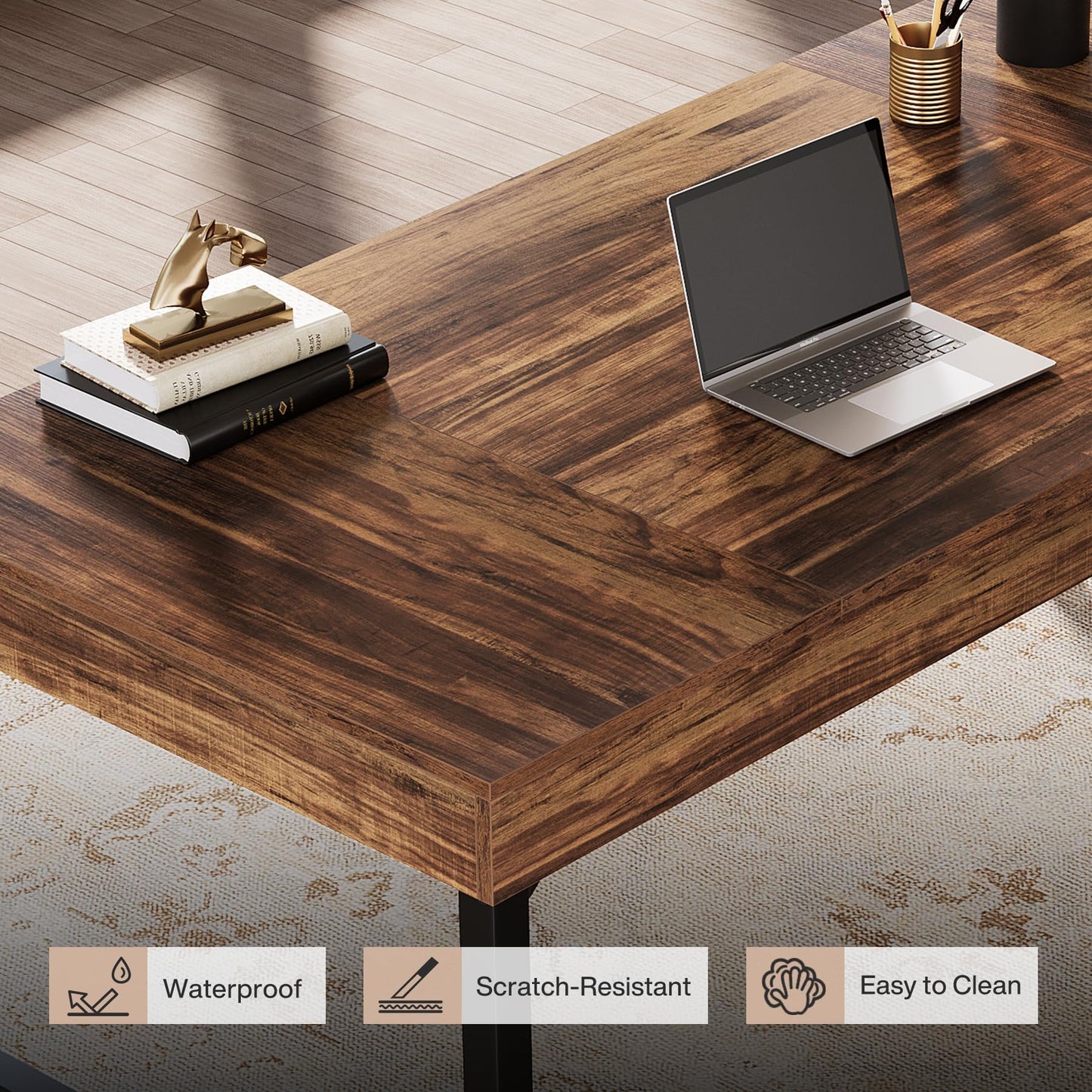 Tribesigns 55" Industrial Executive Desk for Home Office, Rustic Simple Computer Laptop Desk with Strong Metal Legs, Study Writing Table Business Workstation, Small Conference Table