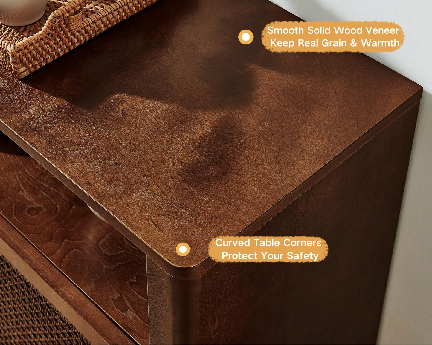 LKTART 63" Rattan Sideboard Buffet Cabinet,Kitchen Storage Cabinet,Wood Coffee Bars with 4 Doors & Open Storage Shelves,Mid Century Modern Credenza Console Table for Living Room,Walnut