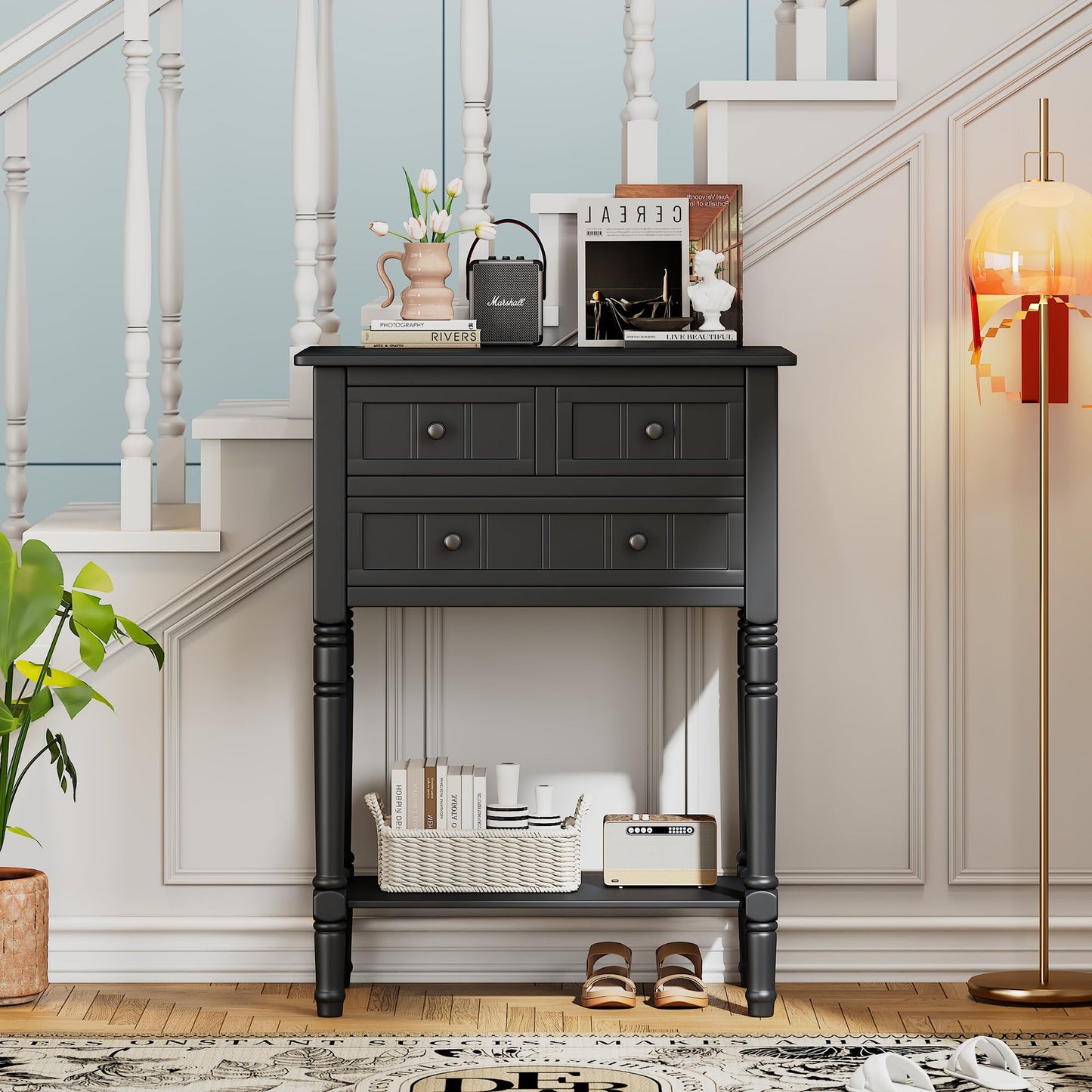 LKTART Small Solid Wood Sofa Table,Console Table with Drawers and Bottom Shelf, Entryway Hallway Foyer Entry Table for Living Room(23.7" Natural)