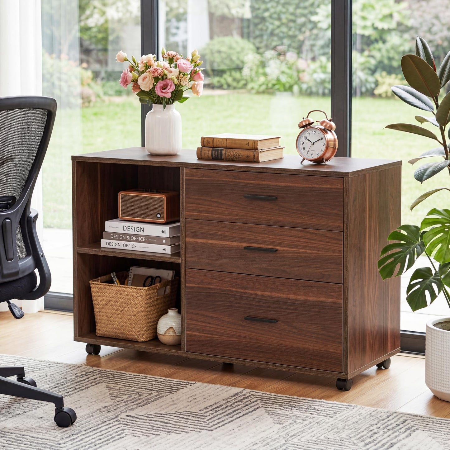 Tribesigns 39-Inch Rolling File Cabinet with 3 Drawers, Wooden Office Lateral Filing Cabinet, Modern Printer Stand with Storage Shelves for Home Office, Light Brown