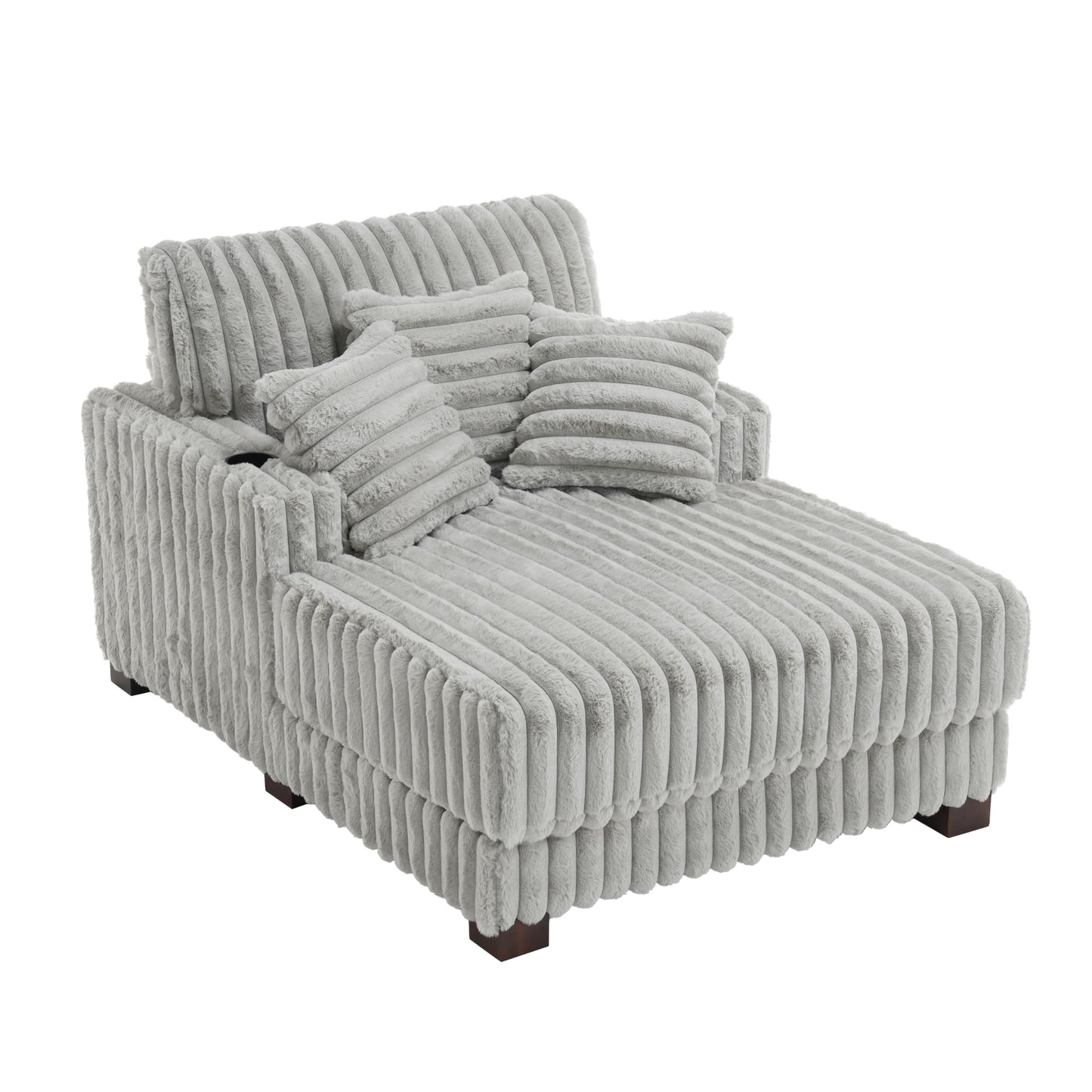 59" Chaise Lounge Chair Indoor, Upholstered Oversized Sleeper Sofa Bed Reading Chairs with 3 Soft Pillows & 2 Cup Holders, Comfy Cloud Deep Seat Sofa for Living Room Bedroom, Set of 2, Navy