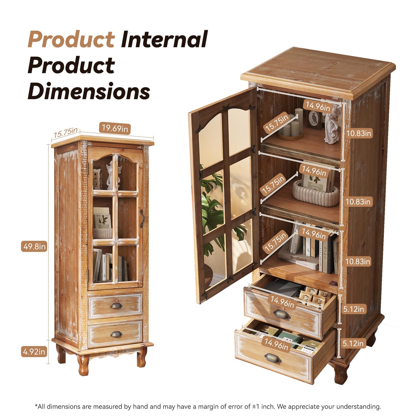 LKTART KTART 55'' Tall Kitchen Pantry Cupboard Storage Cabinet with Shelves & Drawer,French Country Accent Cabinet with Embossed Floral Metal Doors and Solid Wood Frame,Natural Wood