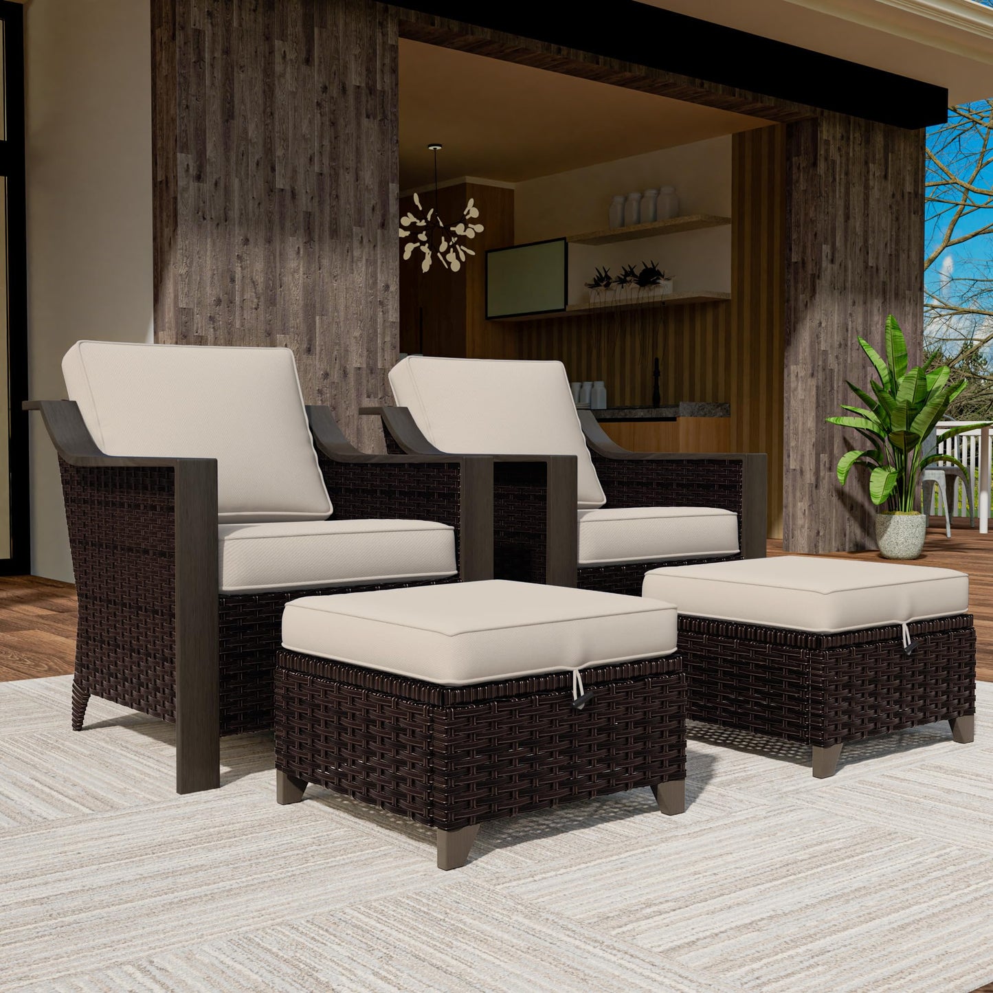 74 Inch Patio 3-Seater Sofa,PE Wicker Outdoor Lounge with Thick Removable Water-Resistant Cushions, Rust-Proof Steel Frame, 900LBS Capacity, Beige