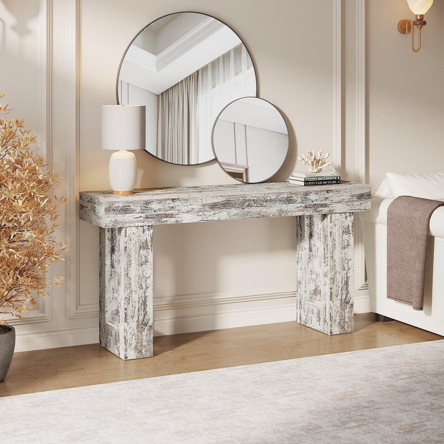 Tribesigns 63-Inch Long Console Table, Wooden Rectangular Sofa Table Behind The Couch, Farmhouse Entryway Table for Entrance, Hallway, Living Room (Natural)